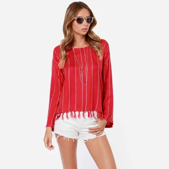 Billabong The Heart Seas Striped Red Top - Picture 1 of 11